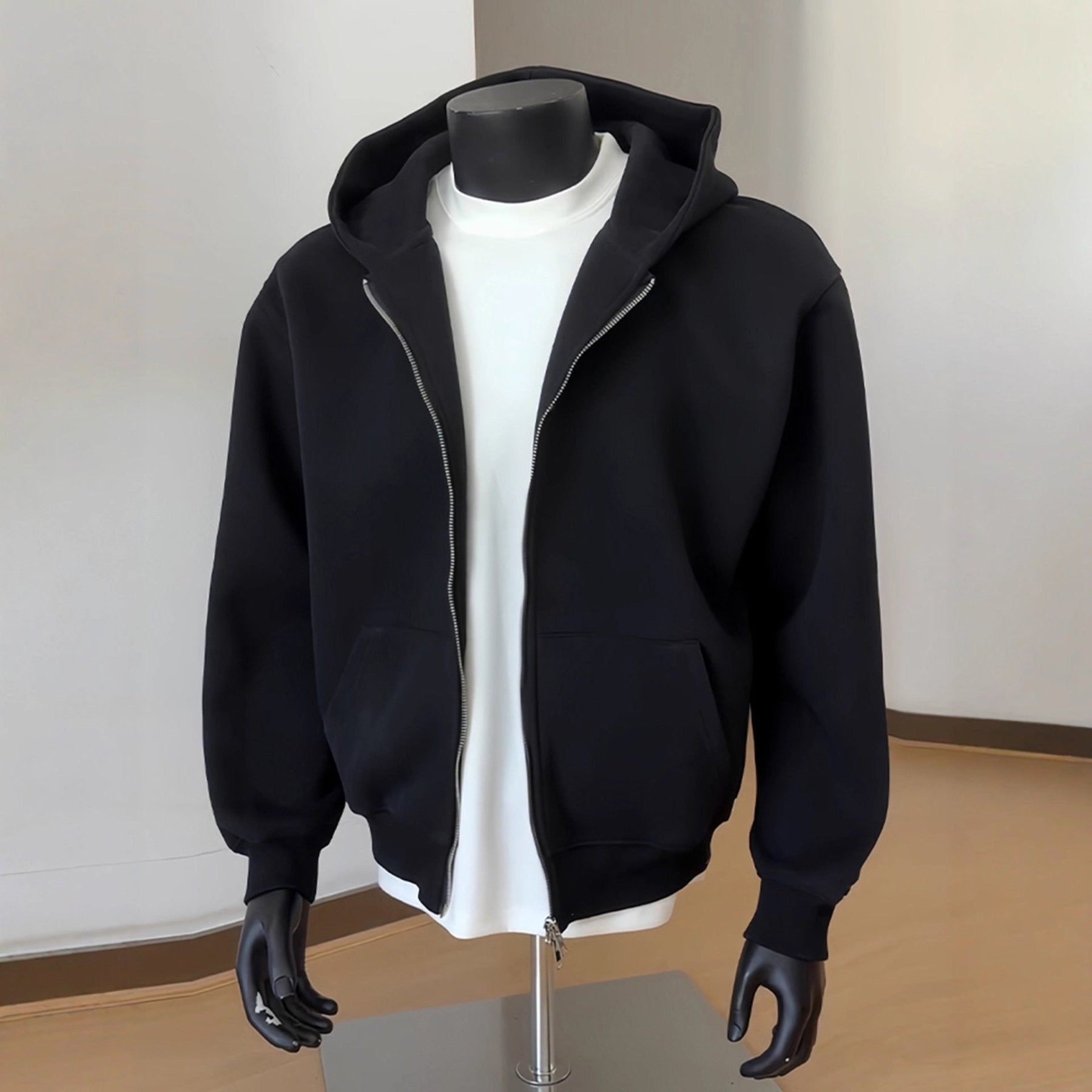 TNC - Mens Solid - Color Cardigan Hoodie With Double - Zipper Closure - TheNationcommunity